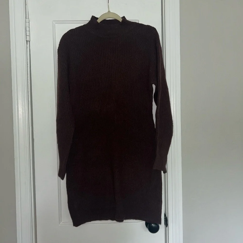 Brown Ribbed Knit Sweater Dress - Picture 1 of 4